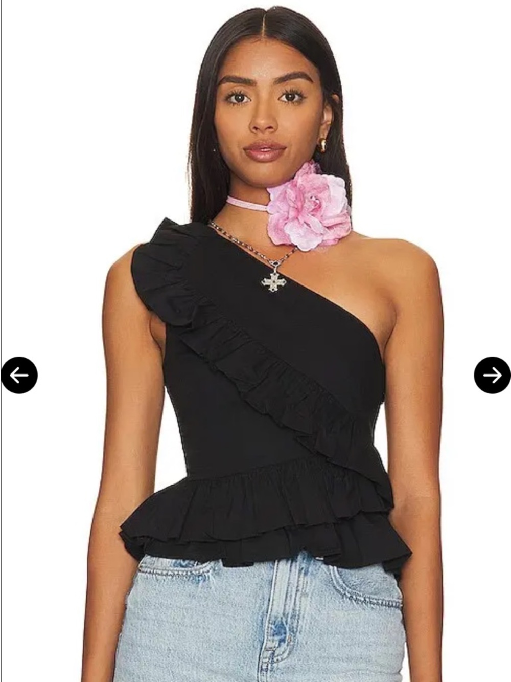 Tularosa One-Shoulder Ruffle Peplum Top in Black Size M